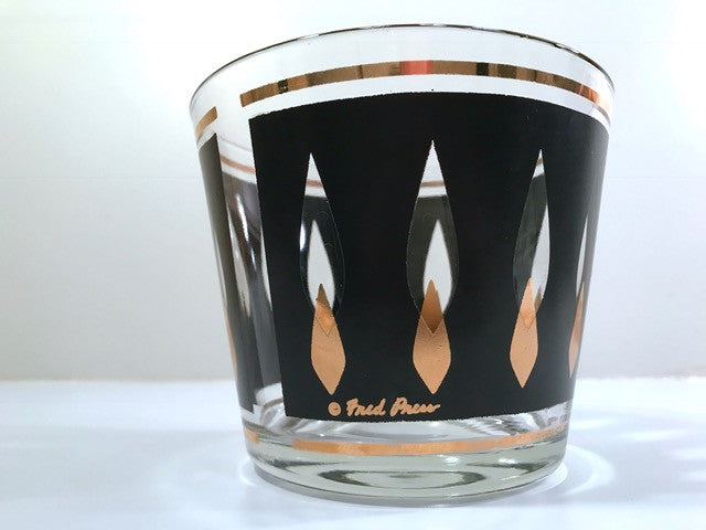 Fred Press Signed Mid-Century Black and 22-Karat Gold Flame Ice Bucket