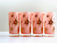 Load image into Gallery viewer, Federal Glass Mid-Century Pink Atomic &amp; 22-Karat Gold Star Glasses (Set of 4)
