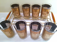 Load image into Gallery viewer, Pasinski Mid-Century Black and 22-Karat Gold Bar Set (Set of 8 Glasses with Carrier)
