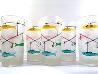 Load image into Gallery viewer, Mid-Century Fishing Lure Glasses with Carrier (Set of 8)
