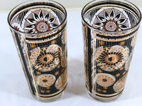 Load image into Gallery viewer, Fred Press Signed Mid-Century Black and 22-Karat Gold Abstract Flower Glasses (Set of 2)
