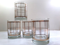 Load image into Gallery viewer, Georges Briard Signed Mid-Century Golden Plaid Double Old Fashion Glasses (Set of 4)
