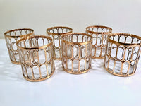 Load image into Gallery viewer, Imperial Glass Company –  Spanish Windows 22-Karat Gold Mid-Century Double Old Fashion Glasses (Set of 6)
