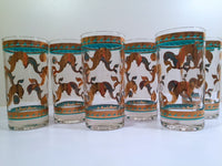 Load image into Gallery viewer, Fred Press Signed Mid-Century Turquoise &amp; 22-Karat Gold Dolphin Glasses (Set of 6)
