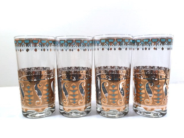 Set of 6 MCM Culver 22 top Karat Gold Highball Cocktail Glasses