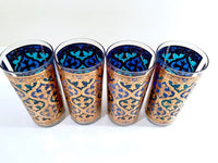 Load image into Gallery viewer, Georges Briard Signed Mid-Century Firenza Blue and 22-Karat Gold Italian Renaissance Cross Highball Glasses (Set of 4)
