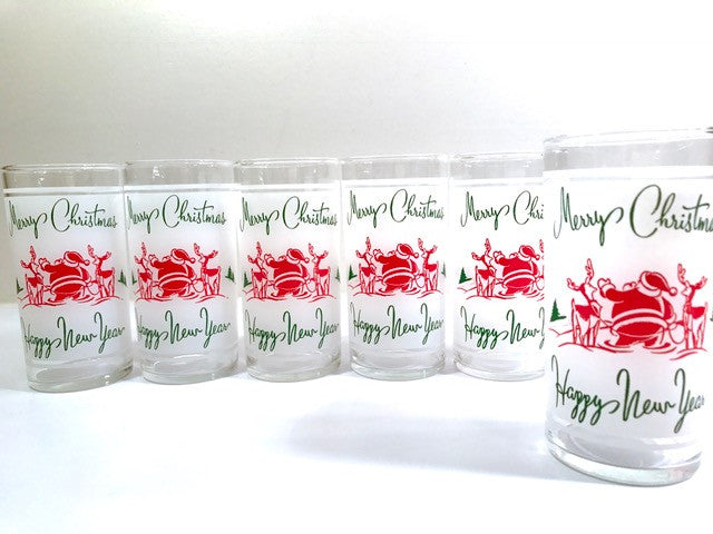 set 6 Vintage Christmas Santa & Reindeer Drinking Glasses Rare Set