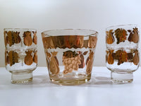 Load image into Gallery viewer, Culver Signed Mid-Century Florentine Golden Fruit Ice Bucket and Old Fashion Glasses (Set of 4)

