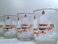 Load image into Gallery viewer, Culver Signed Mid-Century 22-Karat Gold &amp; White Christmas Candles Glasses (Set of 4 with Original Box)
