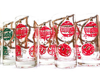 Load image into Gallery viewer, Norman Wolff Co Mid-Century Red and Green Christmas Garland Glasses (Set of 8)
