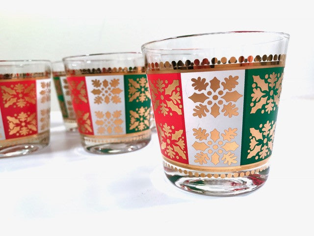 Pasinski - Mid-Century 22-Karat Gold Christmas Holiday Old Fashion Glasses (Set of 8)