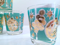 Load image into Gallery viewer, Mid-Century Turquoise and 22-Karat Gold Old Fashion Glasses (Set of 6)
