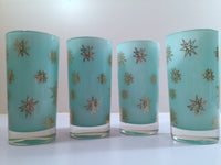Load image into Gallery viewer, Federal Glass Mid-Century Blue Atomic &amp; 22-Karat Gold Star Glasses (Set of 4)

