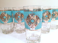 Load image into Gallery viewer, Libbey Mid-Century Turquoise and 22-Karat Gold Highball Glasses (Set of 8)
