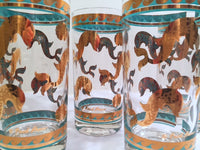 Load image into Gallery viewer, Fred Press Signed Mid-Century Turquoise &amp; 22-Karat Gold Dolphin Glasses (Set of 6)
