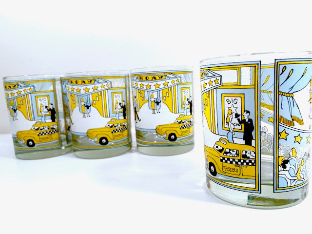 Georges Briard - Signed Mid-Century "A Night at the Roxy" Double Old Fashion Glasses (Set of 4)