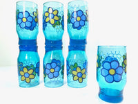 Load image into Gallery viewer, Libbey Retro Blue Flower Power Glasses (Set of 7)

