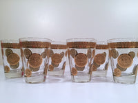 Load image into Gallery viewer, Fred Press Signed Mid-Century Golden Mayan Circle Whiskey-Double Shot Glasses (Set of 6)
