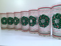 Load image into Gallery viewer, Culver Signed Mid-Century Merry Christmas Wreath Glasses (Set of 7)
