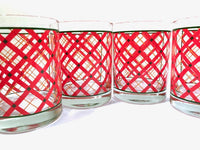 Load image into Gallery viewer, Georges Briard Signed Mid-Century Red Plaid Double Old Fashion Glasses (Set of 4)
