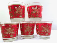 Load image into Gallery viewer, Starlyte Mid-Century Red and 22-Karat Gold Flower Old Fashion Glasses (Set of 5)
