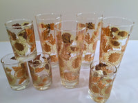 Load image into Gallery viewer, Bartlett Collins Mid-Century Golden Chrysanthemums 8-Piece Set (4 Tall Collins Glasses, 4 Double Shot Glasses)
