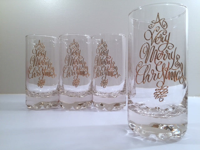 Mid-Century "A Very Merry Christmas" 22-Karat Gold Glasses (Set of 4)