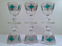 Load image into Gallery viewer, Libbey Mid-Century Emerald &amp; 22-Karat Gold Cordial-Sorbet Glasses (Set of 6)

