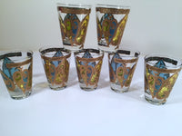 Load image into Gallery viewer, Georges Briard Signed Mid-Century Blue and Yellow Spade Whiskey-Double Shot Glasses (Set of 7)
