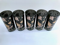 Load image into Gallery viewer, Georges Briard Signed Mid-Century Black and 22-Karat Gold Honey Bee and Nature Glasses (Set of 5)
