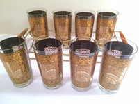 Load image into Gallery viewer, Pasinski Mid-Century Black and 22-Karat Gold Bar Set (Set of 8 Glasses with Carrier)
