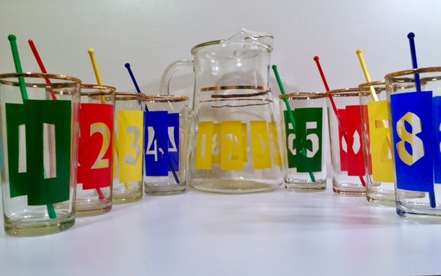 Vintage Drinks by the Numbers Highball Glasses - Set of 8 Numbered