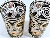Load image into Gallery viewer, Fred Press Signed Mid-Century Black and 22-Karat Gold Abstract Flower Glasses (Set of 2)

