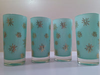 Load image into Gallery viewer, Federal Glass Mid-Century Blue Atomic &amp; 22-Karat Gold Star Glasses (Set of 4)

