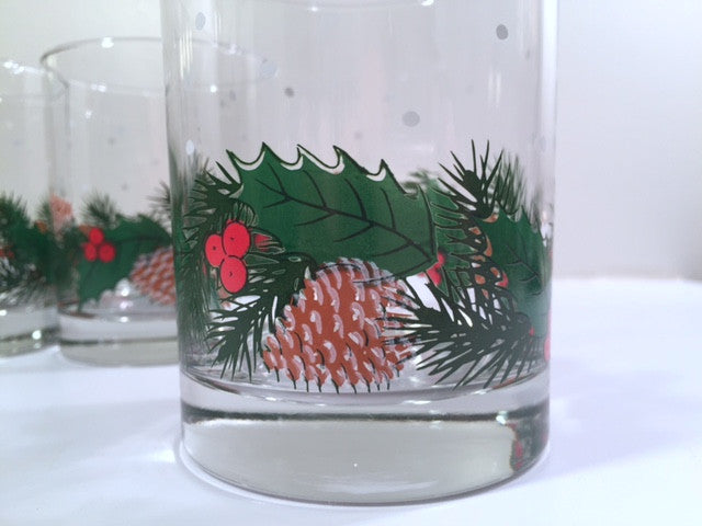 Libbey Pinecone and Holly Double Old Fashion Glasses (Set of 4)