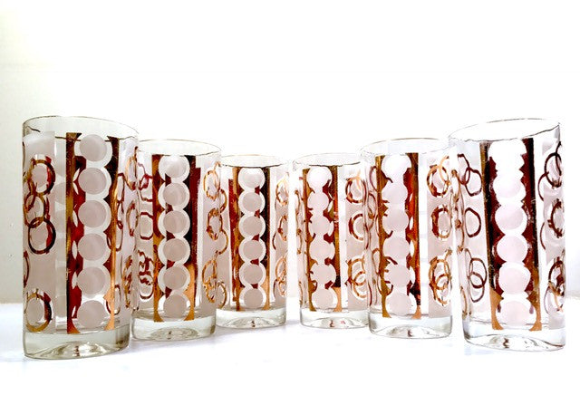 Mid-Century 22-Karat Gold & White Chains of Love Glasses (Set of 6)