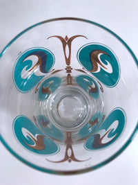 Load image into Gallery viewer, Mid-Century Abstract Turquoise and 22-Karat Gold Glasses (Set of 7)

