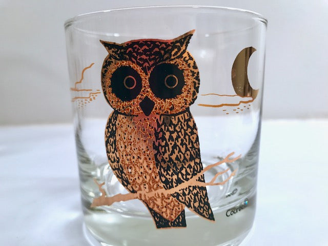 Couroc Signed Mid-Century Black and 22-Karat Gold Owl Old Fashion