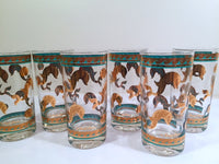 Load image into Gallery viewer, Fred Press Signed Mid-Century Turquoise &amp; 22-Karat Gold Dolphin Glasses (Set of 6)
