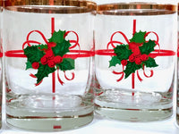 Load image into Gallery viewer, Mid-Century Christmas Holly Berry and Ribbon Double Old Fashion Glasses (Set of 4)

