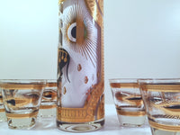 Load image into Gallery viewer, Fred Press Signed Mid-Century Trojan Horse 7-Piece Bar Set (1 Pitcher &amp; 6 Glasses)
