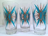 Load image into Gallery viewer, Federal Glass Inca Mid-Century Atomic Turquoise and 22-Karat Gold Starburst Glasses (Set of 6)
