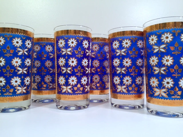 Georges Briard Signed Mid-Century Field of Daisies Highball Glasses (Set of 6)