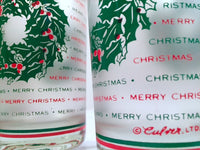 Load image into Gallery viewer, Culver Signed Mid-Century Merry Christmas Wreath Glasses (Set of 7)
