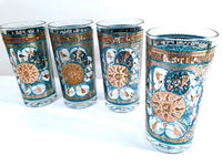 Load image into Gallery viewer, Georges Briard Mid-Century Turquoise and 22-Karat Gold Highball Glasses (Set of 4)
