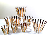 Load image into Gallery viewer, Mid-Century 22-Karat Gold Striped 8-Piece Old Fashion and Shot Glass Set
