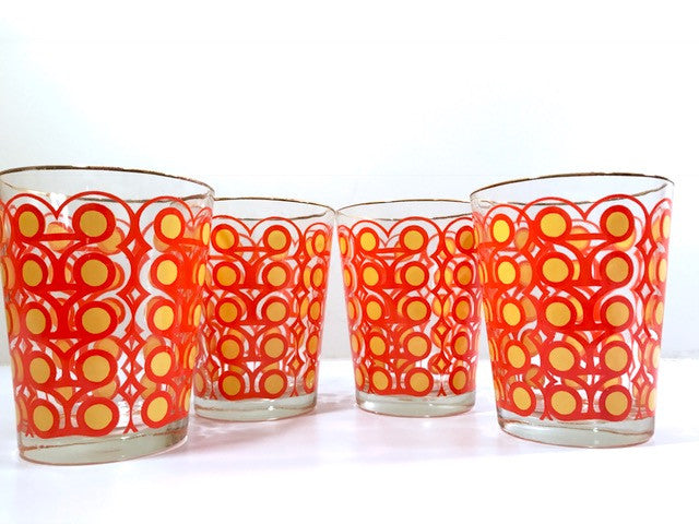 Colony Groovy Retro Orange & Yellow Circle Double Old Fashion Glasses (Set of 4)