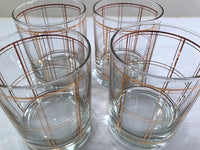 Load image into Gallery viewer, Georges Briard Signed Mid-Century Golden Plaid Double Old Fashion Glasses (Set of 4)
