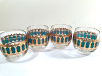 Load image into Gallery viewer, Culver Signed Mid-Century Emerald Azure Scroll Roly Poly Glasses (Set of 4)

