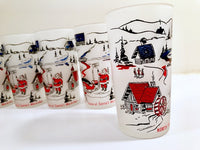 Load image into Gallery viewer, Hazel Atlas Mid-Century Frosted Santa&#39;s Workshop North Pole NY (Set of 6)
